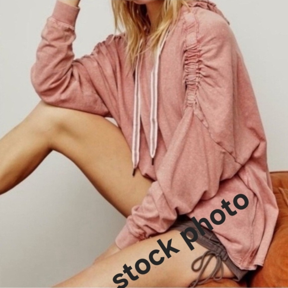 Free People Movement Oversized Slouchy Hoodie Ruched Sleeves Sweatshirt (medium)